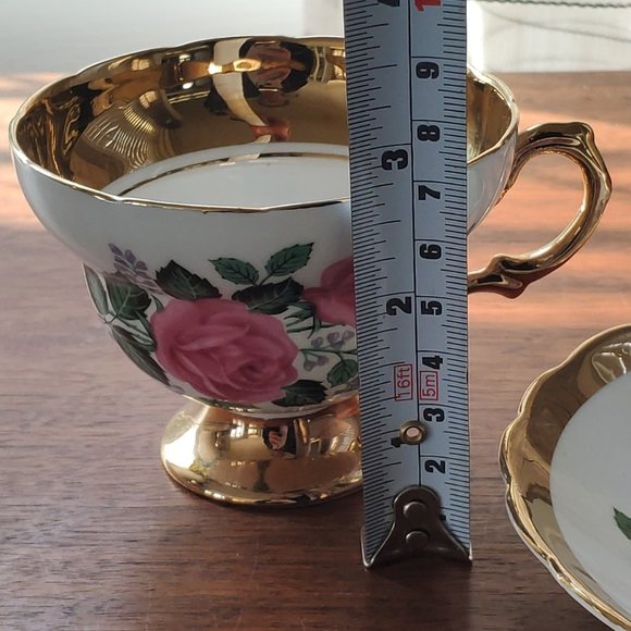 Rosina Gilt Tea Cup, England Gold Gilded Pink Roses, VTG Bone China - Picture 9 of 14